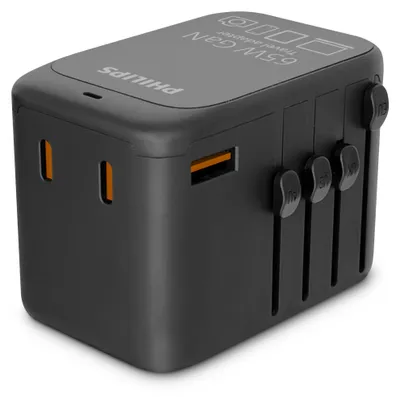 Produktbild von Philips CHP9000BK 65 W GaN Internationales Reiseladegerät 3 USB-C- und 1 USB-A-A