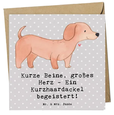 Produktbild von Mr. & Mrs. Panda Grußkarte Kurzhaardackel Herz - Grau Pastell - Geschenk, Glückwunschkarte, Hunderassen, doppelkarte, Dackel Pflege, Dackelbegeisterung, anlasskarte