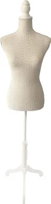 Produktbild von Relaxdays Schneiderpuppe, weiblich, Größe 36/38, verstellbar 130–167 cm, Spitze, Holzständer, Kleiderpuppe, beige/weiß