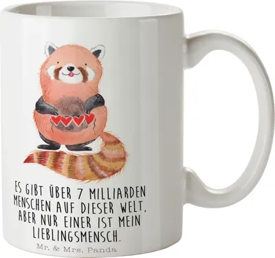 Produktbild von Mr. & Mrs. Panda Kaffeebecher Roter Panda - Weiß - Geschenk, Kaffeetasse, Liebling, Herz, Becher, Lieblingsmensch, Lustige Sprüche, Tasse, mit Spruch, haferl, Liebe, Rot
