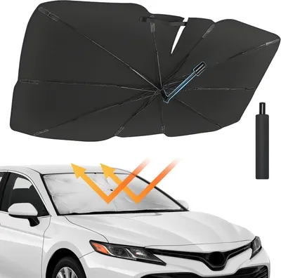 Produktbild von Sonnenschutz Auto Frontscheibe, 360°Drehbar Windschutzscheibe Sonnenschutz mit UV-Schutz, Auto Sonnenschirm mit Verstellbarer Stange, für die meisten Autos SUVs, 137 x 79 cm