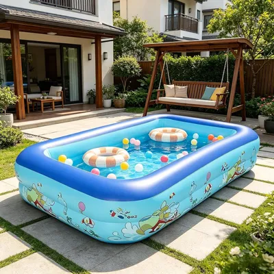 Produktbild von Großer rechteckiger aufblasbarer Pool mit robuster Konstruktion | Familienbecken für Garten, Terrasse und sommerliche Wasserfeste im Freien