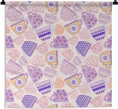 Produktbild von MuchoWow® Wandteppich Wandbehang Muster - Teetassen - Tee 150x150 cm Tapisserie Dekoration Wandtuch - Wohnaccessoires - Modernes