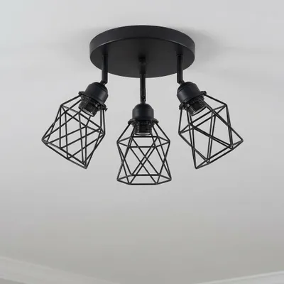 Produktbild von LED Deckenlampe Schwarz 25cm E27 Rund Deckenstrahler 3 Flammig Metall 360° Modern Wohnzimmerlampe Für Küche Flur Esszimmer  [Ohne Leuchtmittel]