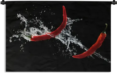 Produktbild von MuchoWow® Wandteppich Wandbehang Chilischote - Stilleben - Wasser - Schwarz - Rot 120x80 cm Tapisserie Dekoration Wandtuch - Wanddekorationen - Wandtücher