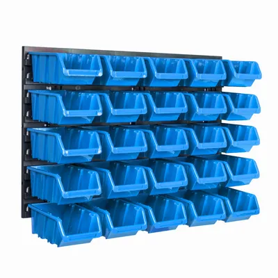 Image de Panneau à outils mural 57,6 x 39 cm avec 25 pcs. Boîtes suspendues Boîtes bleues Système de stockage