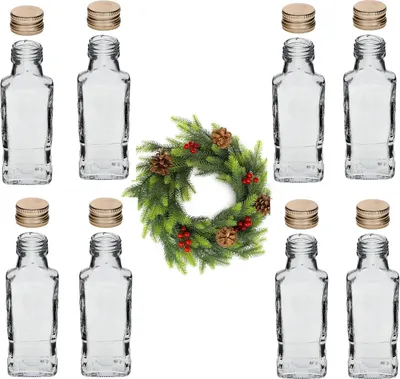 Produktbild von 8x 100ml Flaschen zum befüllen Schnapsflaschen Likörflaschen Essig-Ölflasche Geschenkflasche Weihnachten Glas Flaschen Weihnachtsflaschen
