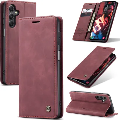 Produktbild von Galaxy A15 Hülle, Retro Kunstledertasche mit Standfunktion Schutzhülle für Samsung Galaxy A15 5G/4G Rot