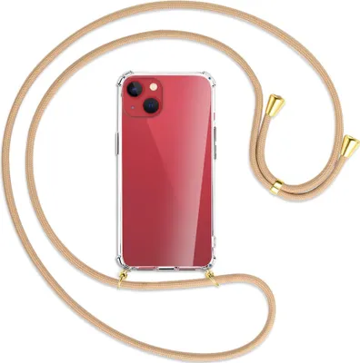 Produktbild von Handykette Backcover-Schutzhülle mit Band (Metall goldfarben) für Apple iPhone 13 - beige