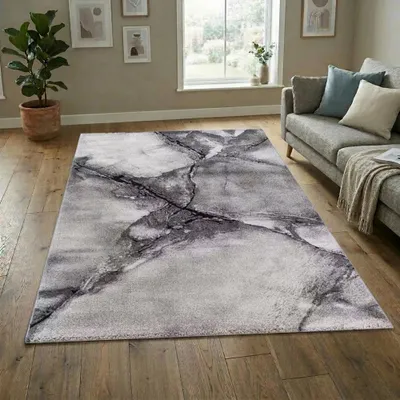 Produktbild von Teppich Grau Creme modern Steinoptik pflegeleicht robust Wohnzimmer Größe - 120 x 170 cm