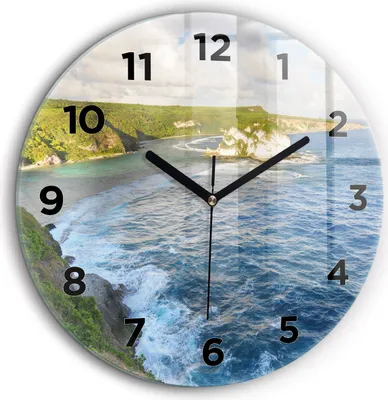 Produktbild von Wallfluent Große Wanduhr – Stilles Quarzuhrwerk - Uhr Dekoration Wohnzimmer Schlafzimmer Küche - Zifferblatt - schwarze Zeiger - 60 cm - Meeresküste