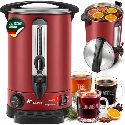 Productafbeelding van TRESKO® Glühweinketel Roestvrij Staal glühweinkoker Glühweinmachine Warme Dranken Machine Heet Water Dispenser (6,8L, Rood)