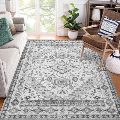 Zdjęcie produktu dla Dywan - Można prać w pralce - Krótkie włosie - Geometryczny wzór - Antypoślizgowa podkładka z polipropylenu - 120 x 170 cm - Szary