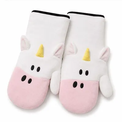 Produktbild von ROSIE das Einhorn Ofenhandschuhe – 2er-Set in Rosa und weiss