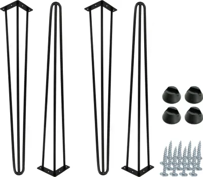 Zdjęcie produktu dla Zestaw 4 szpilek do włosów, czarny matowy, wysokość 71 cm, metalowe nóżki meblowe z plastikowymi ślizgaczami i śrubami montażowymi, idealne do mebli industrialnych i nowoczesnych