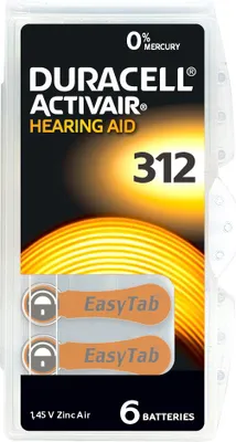 Obrázok produktu pre Duracell Activair Zinc Air 312 1,45 V (6 ks v blistri)