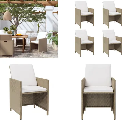 Produktbild von vidaXL Gartenstühle mit Kissen 4 Stk. Poly Rattan Beige - Gartenstuhl - Gartenstühle - Terrassenstuhl - Sessel
