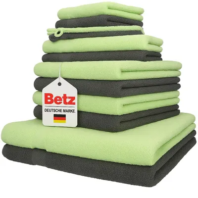 Produktbild von Betz 12er Handtuch-Set PALERMO 100% Baumwolle  Farbe: grün und anthrazit