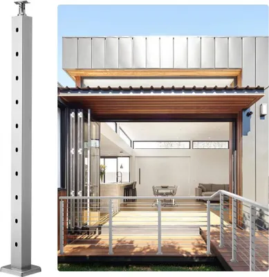 Obrázok produktu pre Stĺpik zábradlia 91,44 x 5,08 x 5,08 cm s horizontálnymi otvormi - strieborný - 1 kus - Odolný stĺpik zábradlia na balkóny a terasy