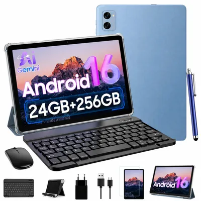Zdjęcie produktu dla Tablet TABWEE T20 z systemem Android 16, ekran 10,1 cala, 24 GB (8+16) pamięci RAM + 256 GB pamięci ROM (karta TF do 2 TB) wraz z akcesoriami, Widevine L1, 5G, Wi-Fi, Gemini AI