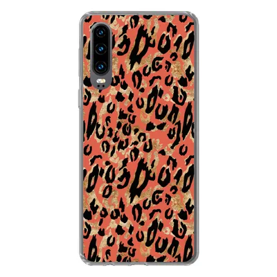 Produktbild von MuchoWow® Handyhülle Schutzhülle Hülle für Huawei P30 Pantherdruck - Gold - Rosa Silikon Softcase Handy Hülle - Kartenbesitzer