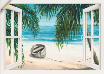 Produktbild von ARTland Wandbild, selbstklebend Fensterblick - Karibik Größe: 70x50 cm