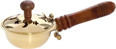 Produktbild von Räucherpfanne Weihrauchständer mit Klapp Deckel Holzgriff Oriental Gold Neu 1602