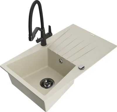 Produktbild von Mexen Cesar 1 Becken-Granitspüle mit Abtropffläche und Mischbatterie Duo, Beige - 6514-69-671701-70-B