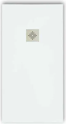 Produktbild von Mineralguss-Duschwanne extra flach PURE Schieferoptik weiß 90x120 cm Edelstahl in chrom Ablaufschutz in Chrom