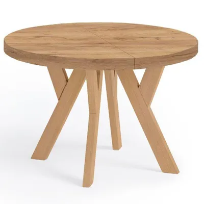 Produktbild von Runder Ausziehbarer Tisch für Esszimmer, PERO, Loft-Stil, Skandinavische, Durchmesser: 110 / 160 cm, Farbe: Eiche Craft Golden