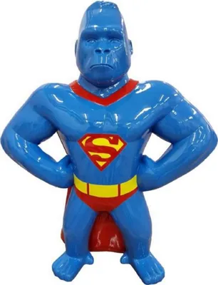 Produktbild von Casa Padrino Luxus Deko Skulptur Gorilla Affe Blau / Rot / Gelb H. 75 cm - Wetterbeständige Deko Figur - Wohnzimmer Deko Figur - Garten Deko Figur - Luxus Deko Tierfigur