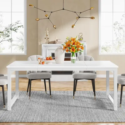 Immagine prodotto di Tavolo da pranzo - Tavolo da cucina rettangolare - 160x80x75 cm - Per 8 persone - Piano in MDF - Struttura in metallo - Stile industriale - Bianco