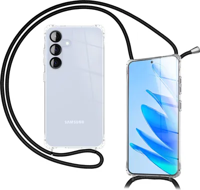 Produktbild von Hülle "Hangit" für Samsung Galaxy S25 FE - Klare Handyhülle mit Kette zum Umhängen MultiWear Band 160cm - Mitternacht Schwarz