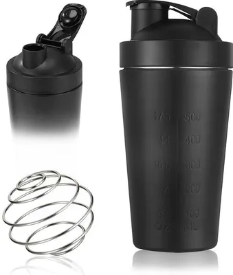 Produktbild von Unyqoos® Protein-Shaker mit Edelstahl-Mixkugel, 500 ml – auslaufsichere Shakerflasche, spülmaschinenfest für klumpenfreie Eiweißshakes & Smoothies