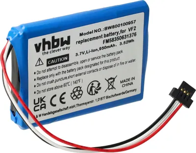 Produktbild von vhbw Akku Ersatz für TomTom FM58350631376, VF6S, VF2, AHA11110005, VF6D für GPS Navigation Navi (950 mAh, 3,7 V, Li-Ion)