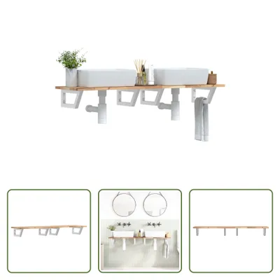 Immagine prodotto di The Living Store Mensola per lavabo a parete in acciaio e legno di acacia