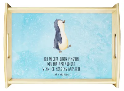 Produktbild von Mr. & Mrs. Panda Serviertablett Pinguin marschieren - Eisblau - Geschenk, Familie, Aufstehen, Holztablett, Pinguine, Bruder, Spazieren, holz, tablett aus, Unausgeschlafen