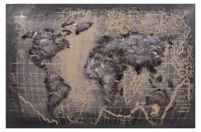 Produktbild von 3D-Metallbild Weltkarte - Stahl Grau 5x80x120cm | Wandbild Wohnzimmerbild Dekobild Flur Büro