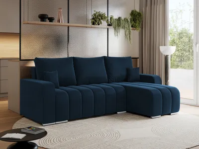Produktbild von MKS MEBLE Sofa mit Schlaffunktion - Ecksofa mit Schlaffunktion und Bettkasten - Sofa 3 Sitzer - Schlafsofa - Couch - Schlafsofa mit Bettkasten - Kirasso L - Dunkelblau Velvet