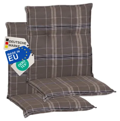 Produktbild von NYVI Gartenstuhl Auflagen Niedriglehner 2er Set Barcelona - UV-Beständig, Atmungsaktiv, Strapazierfähig - Niedriglehnerauflagen Sitzkissen Outdoor - Sitzauflagen für Gartenstühle 100x50cm Karo Braun