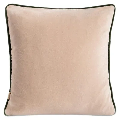Zdjęcie produktu dla HOMLA Poszewka FINA z bawełnianego aksamitu beżowa z zieloną lamówką 45x45 cm
