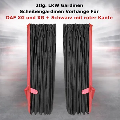 Produktbild von 2tlg. LKW Gardinen Scheibengardinen Vorhänge Für DAF XG und XG + Schwarz mit roter Kante