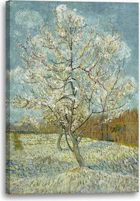 Produktbild von Leinwandbild (40x60cm): Vincent van Gogh - Der pinke Pfirsischbaum, echter Holz-Keilrahmen inkl. Aufhänger, handgefertigt in Deutschland