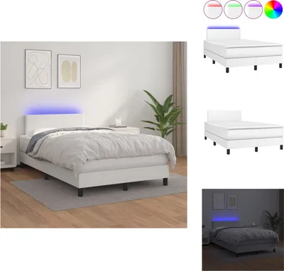 Imagen del producto de vidaXL Base de cama con somier y colchón, con iluminación LED blanca, 120x200 cm, tapizada en cuero sintético - Camas y estructuras de cama
