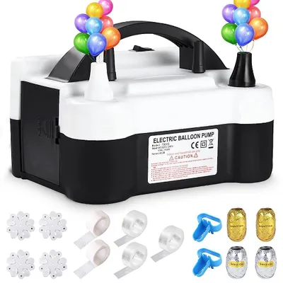Produktbild von Elektrische Ballonpumpe 600W mit Doppelduese Automatik und Semi Automatik inkl Ballonknoter Band Girlande fuer Hochzeit Geburtstag Party，Schwarz