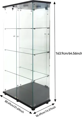 Produktbild von Glasvitrine - Moderner Ausstellungsschrank - 4 Einlegeböden - Doppeltür - Mit Beleuchtung - Schwarz