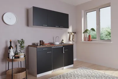 Produktbild von Küche Miniküche Singleküche Küchenzeile Pantry Weiß Schwarz Luis 150 cm Respekta