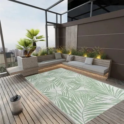 Produktbild von Grüner Outdoor-Teppich aus PP, 190 x 290 cm, für Garten und Balkon, 2.44 kg