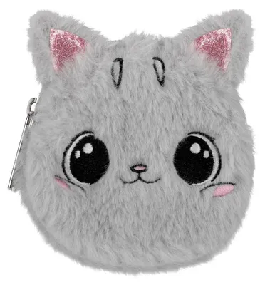 Image de Porte-monnaie en peluche Kitty gris et rose pour enfants
