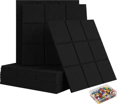 Produktbild von Relaxdays Filzpinnwand, 12 Stück, selbstklebende Quadrate aus Filz, HBT 30x30x0,9 cm, Filzwand inkl. Pinnnadeln, schwarz